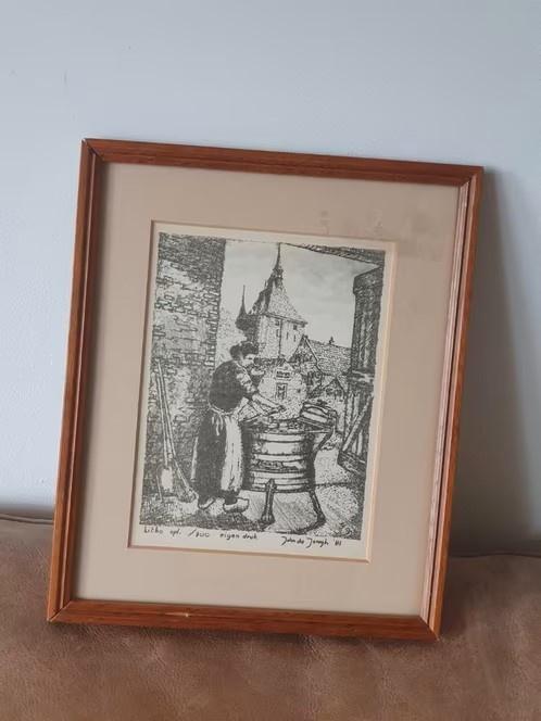 Litho vrouw aan de was John de Jongh 1981 opdracht Miele, Antiek en Kunst, Ophalen