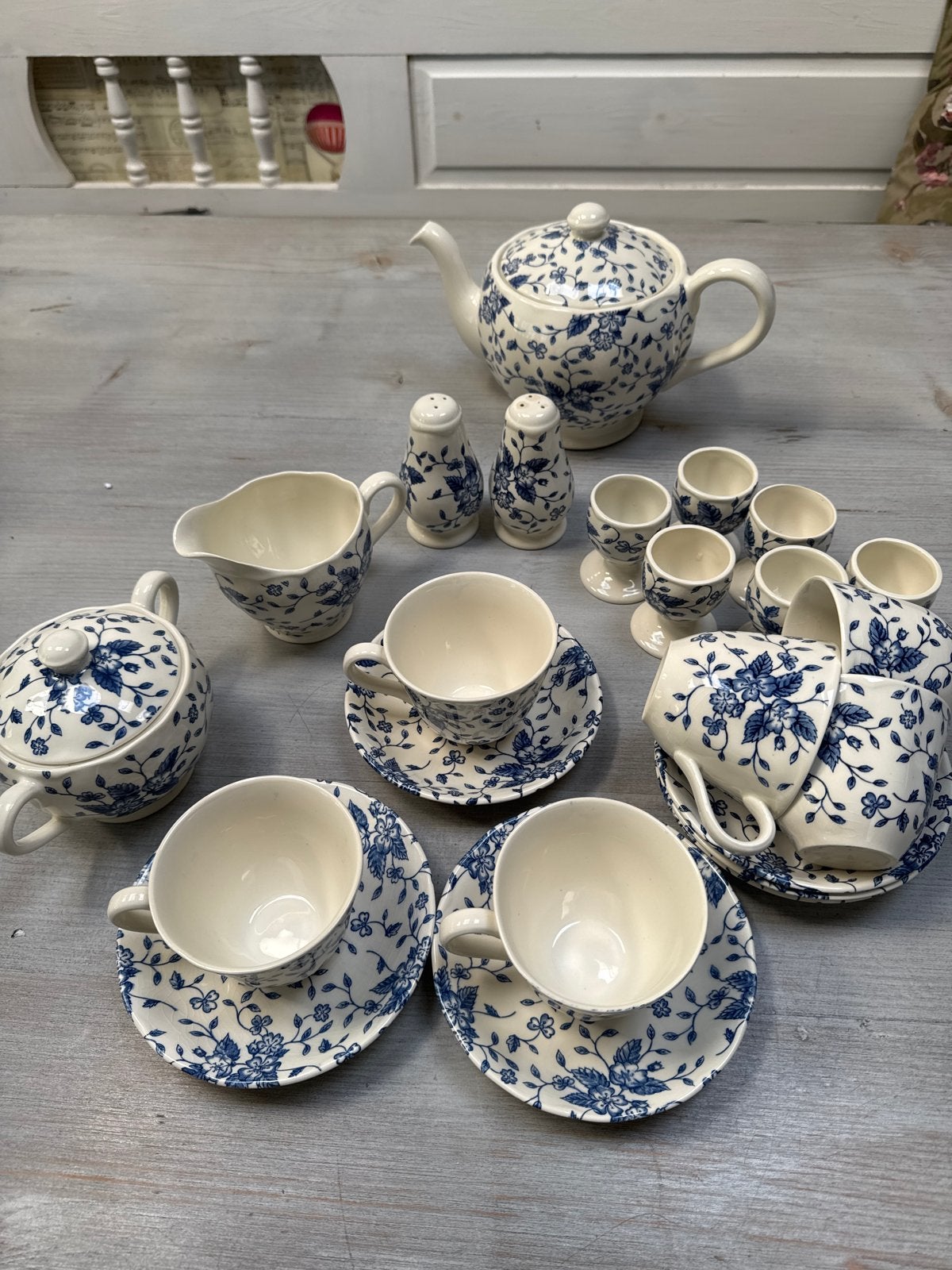 Royal Tudor Bouquet Grindley Blauw Servies Set, Ophalen of Verzenden