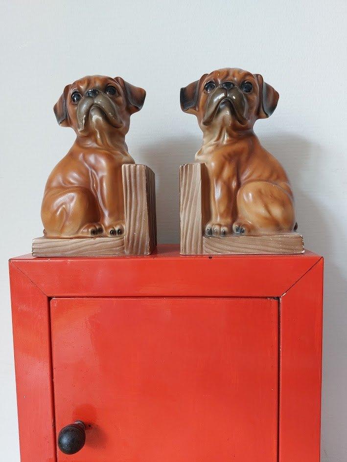 Vintage set boekensteunen honden, Antiek en Kunst, Curiosa en Brocante, Ophalen of Verzenden