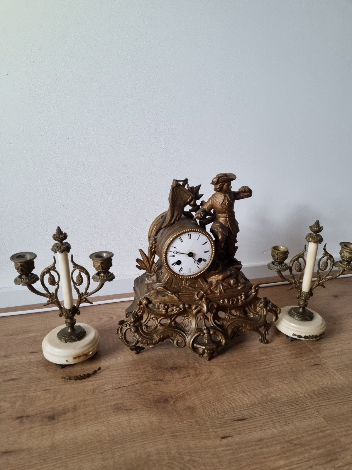 Antieke bronzen klok met kandelaars - Napoleon III stijl, Ophalen of Verzenden