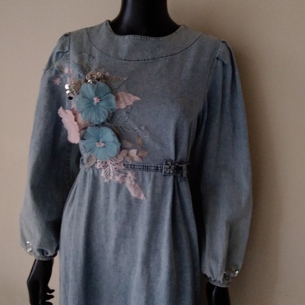 Unieke lange jeansjurk, Kleding | Dames, Jurken, Verzenden, Lange jeansjurk, Maat 36 (S), Gedragen
