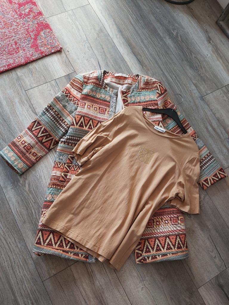 GERRY WEBER cognac bruine top shirt gouden studs 38 40, Kleding | Dames, Tops, Maat 38/40 (M), Verzenden, Beige, Zo goed als nieuw