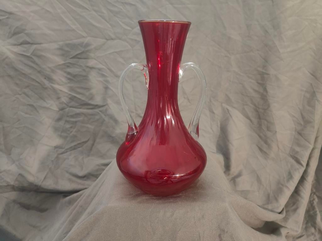 Vintage handgeblazen amfora met cadmium glas, Ophalen of Verzenden