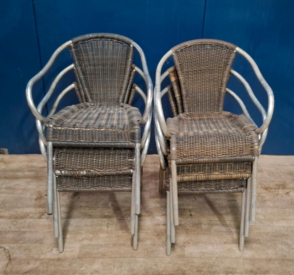 6 x stapelbare aluminium tuinstoelen, Ophalen, Gebruikt, Bruin, Metaal
