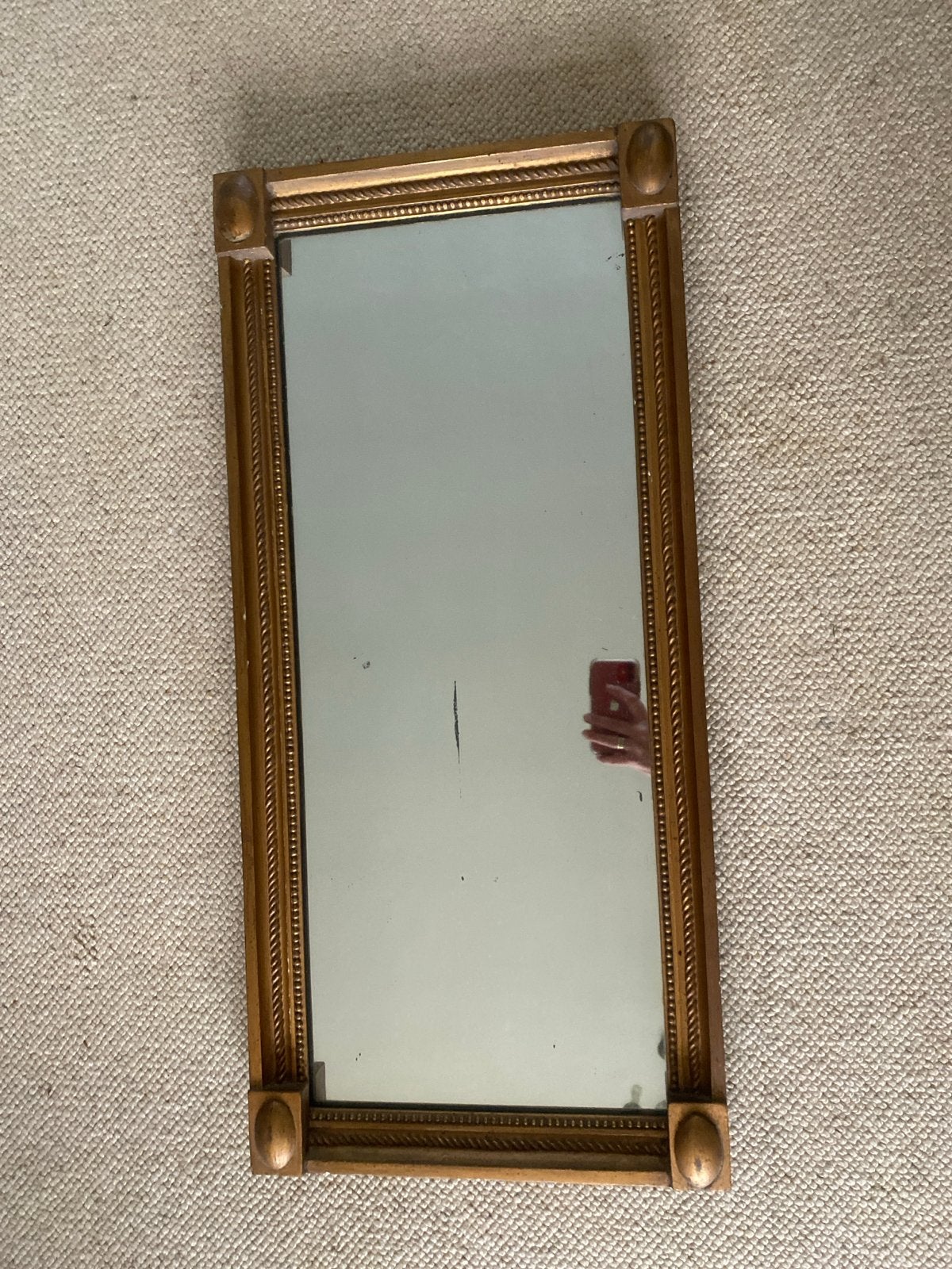 Vintage gouden spiegel 80x38 cm, Ophalen, Rechthoekig, Minder dan 50 cm, Minder dan 100 cm