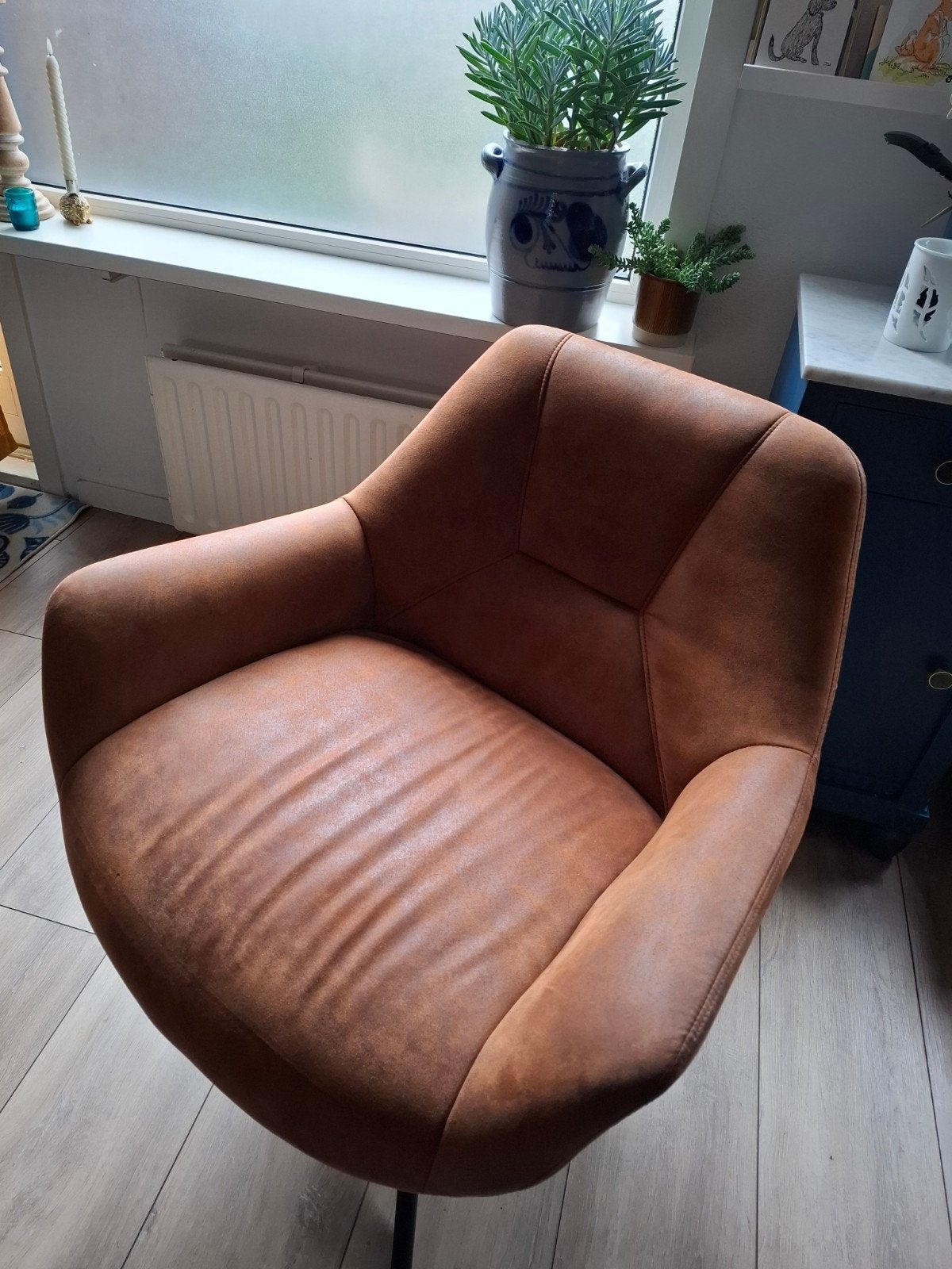 Cognac kleurige draai fauteuil, Ophalen of Verzenden