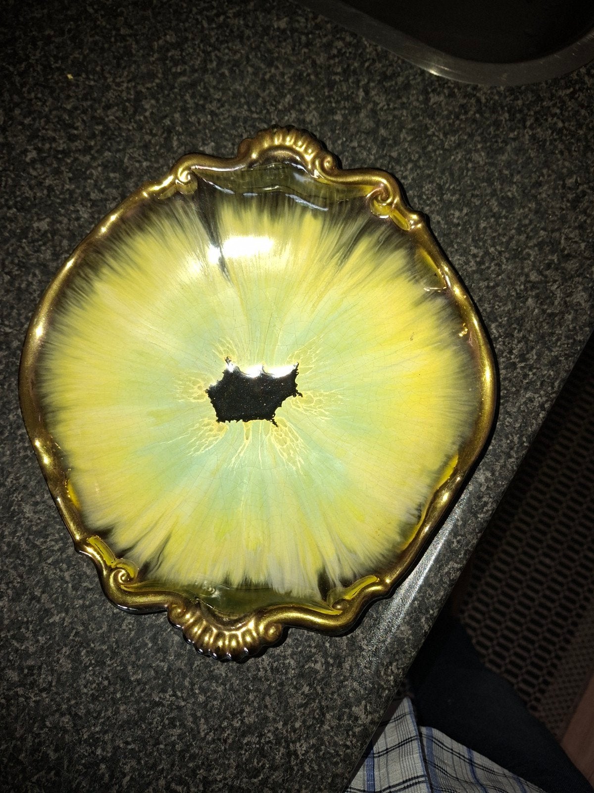 Vintage Keramische Schaal met Gouden Rand, Ophalen