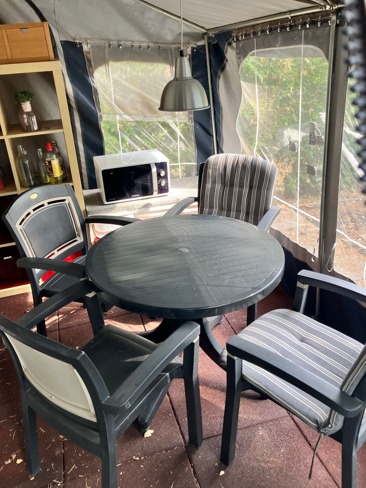 Hartmann tuinset met 4 stoelen en ronde tafel, Tuin en Terras, Ophalen, 4 zitplaatsen, Kunststof, Gebruikt