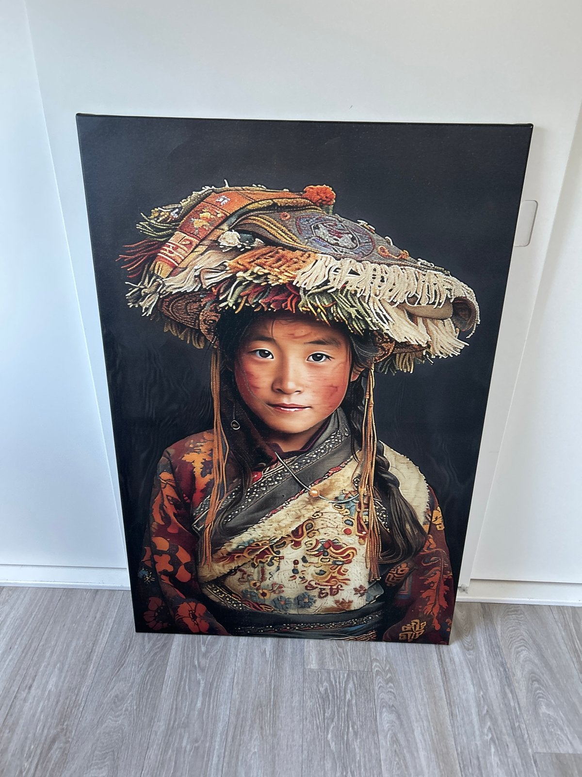 Portret van een Tibetaans meisje op canvas, Antiek en Kunst, Kunst | Schilderijen | Klassiek, Doek, Portret of Personen, Realistisch