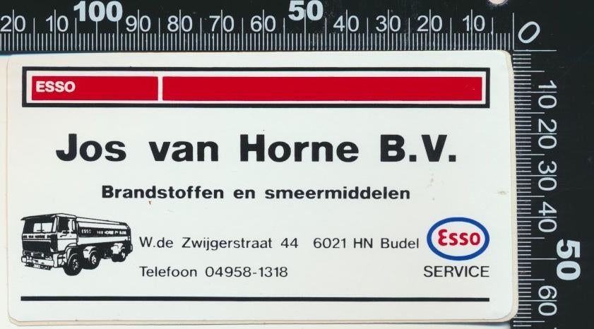 Sticker: Jos van Horne - Esso - Budel, Ophalen of Verzenden, Zo goed als nieuw, Bedrijf of Vereniging