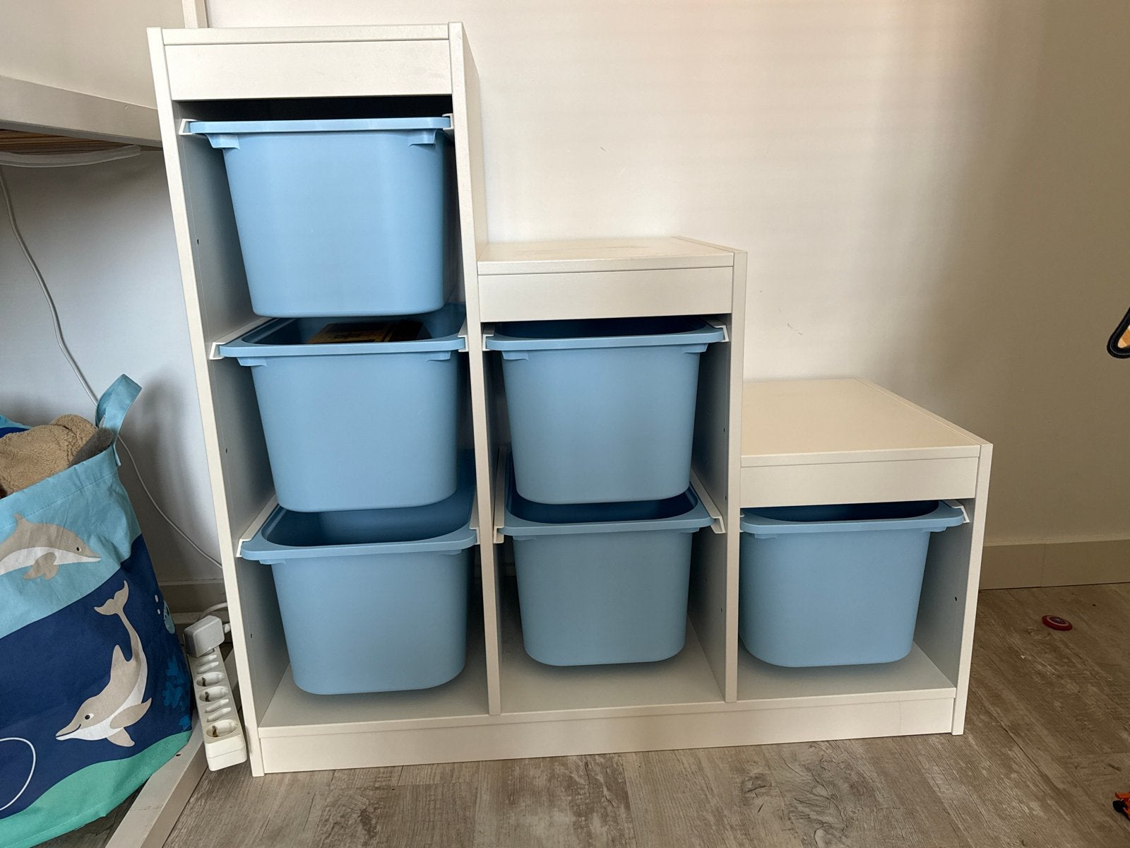 IKEA Trofast kast met 6 blauwe bakken - Speelgoedopberger, Gebruikt, Minder dan 50 cm, Ophalen, Minder dan 90 cm