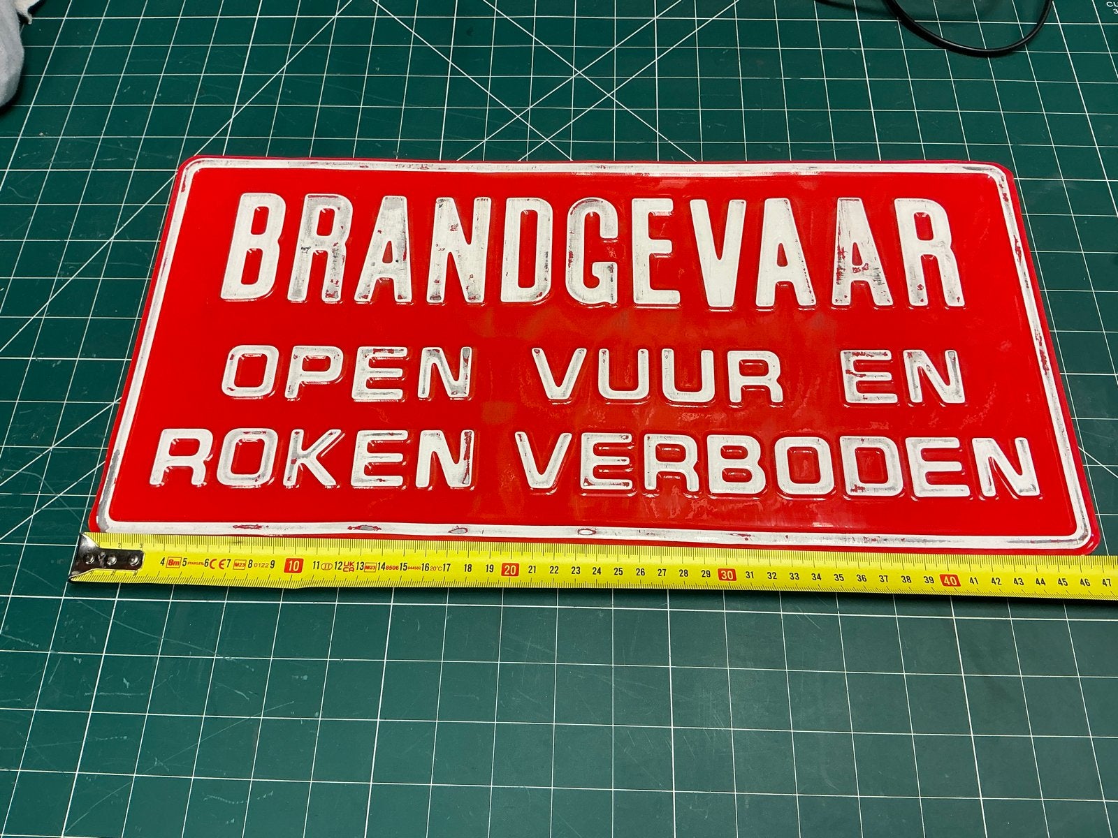Metalen Waarschuwingsbord Brandgevaar Open Vuur Roken Verbod, Ophalen, Metaal, Gebruikt, Rood