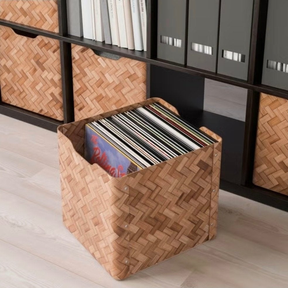 2x Bullig houten manden bakken Ikea, Ophalen, Zo goed als nieuw, Rechthoekig, Riet