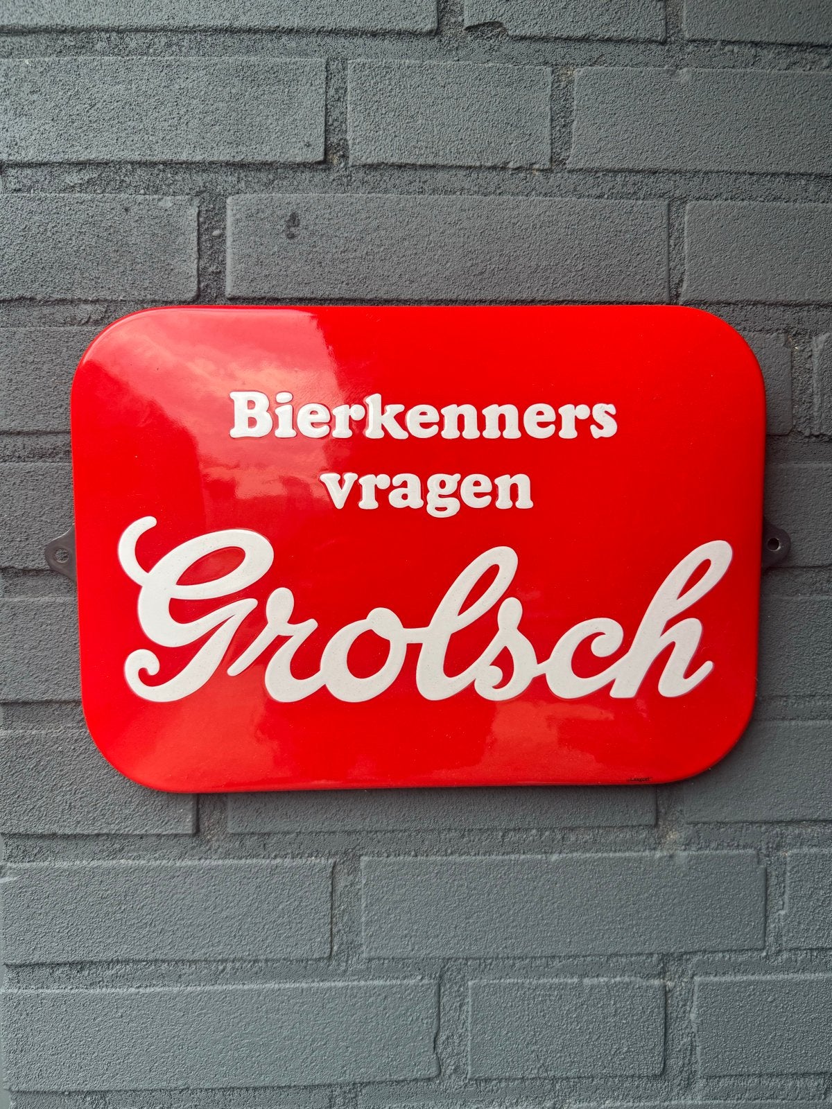 Vintage Grolsch Emaille Reclamebord - Bierkenners vragen Gro, Reclamebord, Gebruikt, ., Ophalen of Verzenden