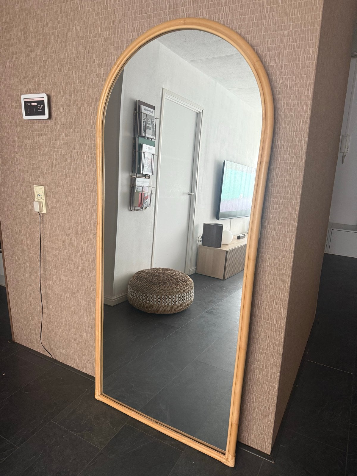 Spiegel Nikki Rotan 180cm - Natuurlijke Uitstraling, Huis en Inrichting, Woonaccessoires | Spiegels, Ophalen, Nieuw, Overige vormen