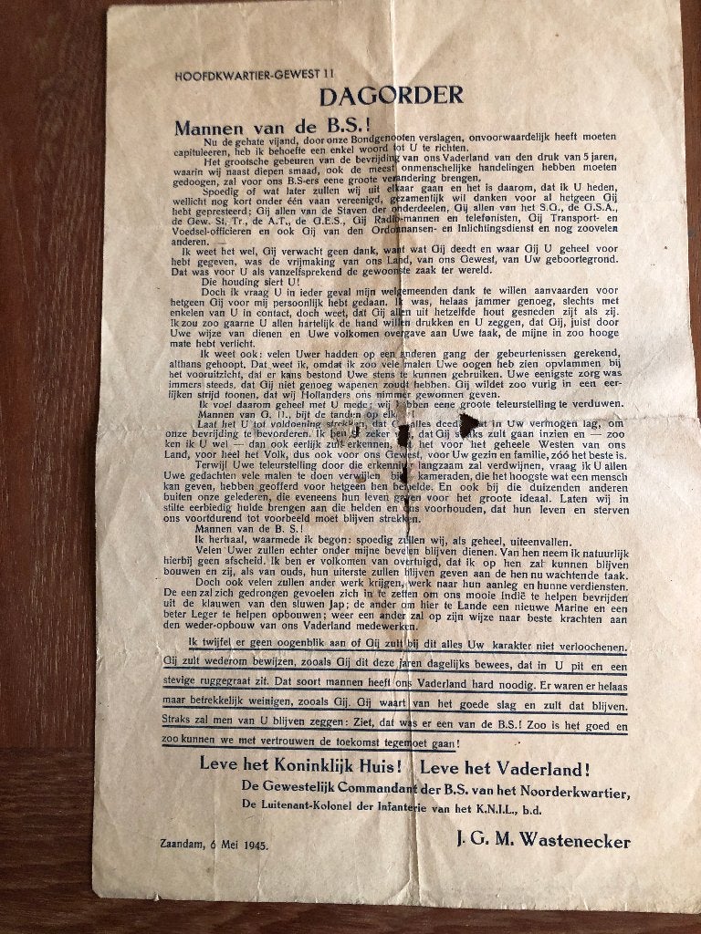 Zaandam, 6 Mei 1945. Dagorder van de Gewestelijk Commandant, Verzenden, Nederland, Overige typen
