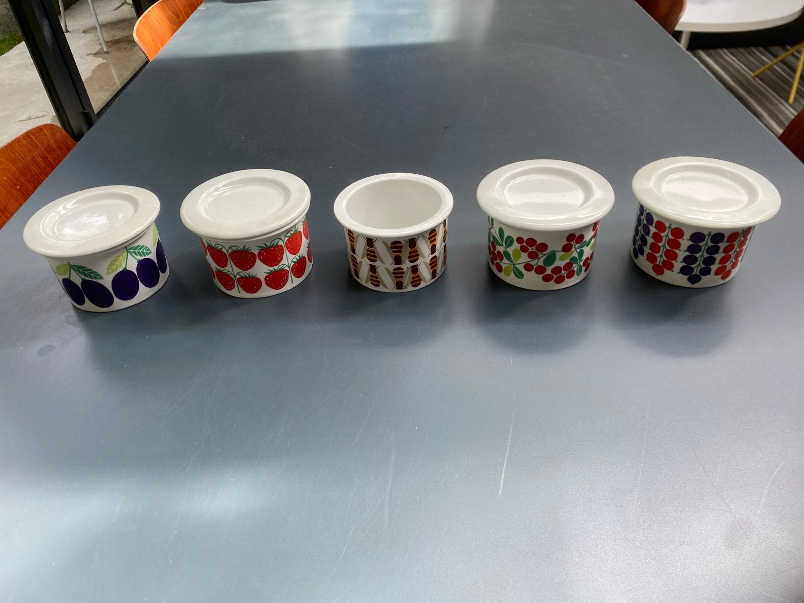 Set van 5 Arabia Pomona jam potjes met deksel, Ophalen of Verzenden