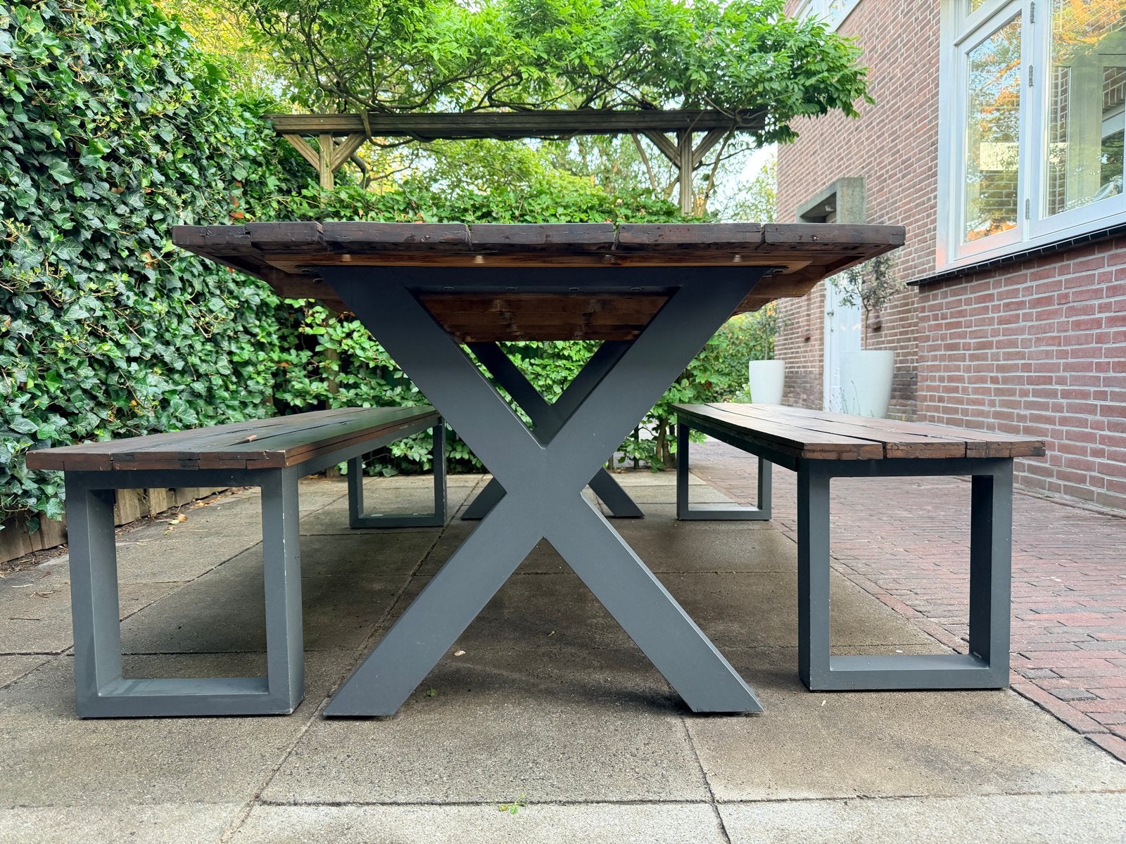 Aluminium onderstellen tuintafel/ picknicktafel en bankjes, Tuin en Terras, Tuintafels, Ophalen, Gebruikt, Rechthoekig, Aluminium