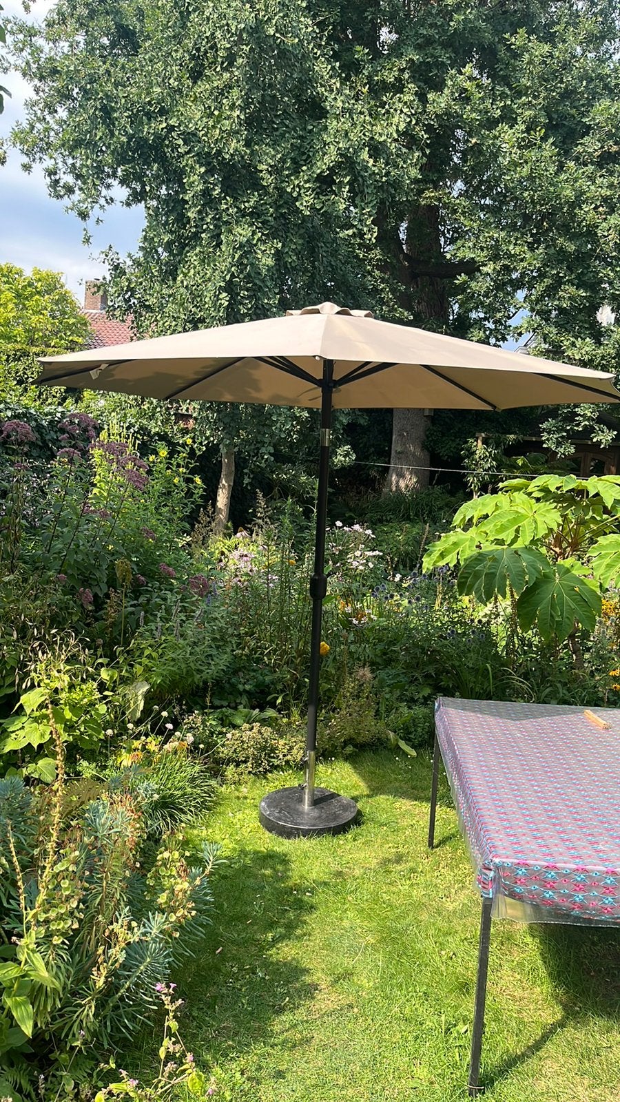 Marktparasol, Ophalen, Kantelbaar, 2 tot 3 meter, Zo goed als nieuw