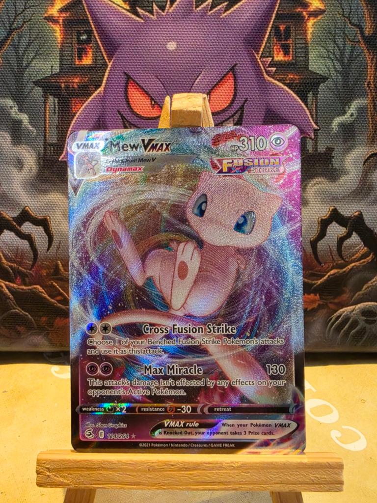 Mew VMAX 114/264 Fusion Strike Pokémon Kaart, Ophalen of Verzenden, Zo goed als nieuw, Losse kaart, Foil