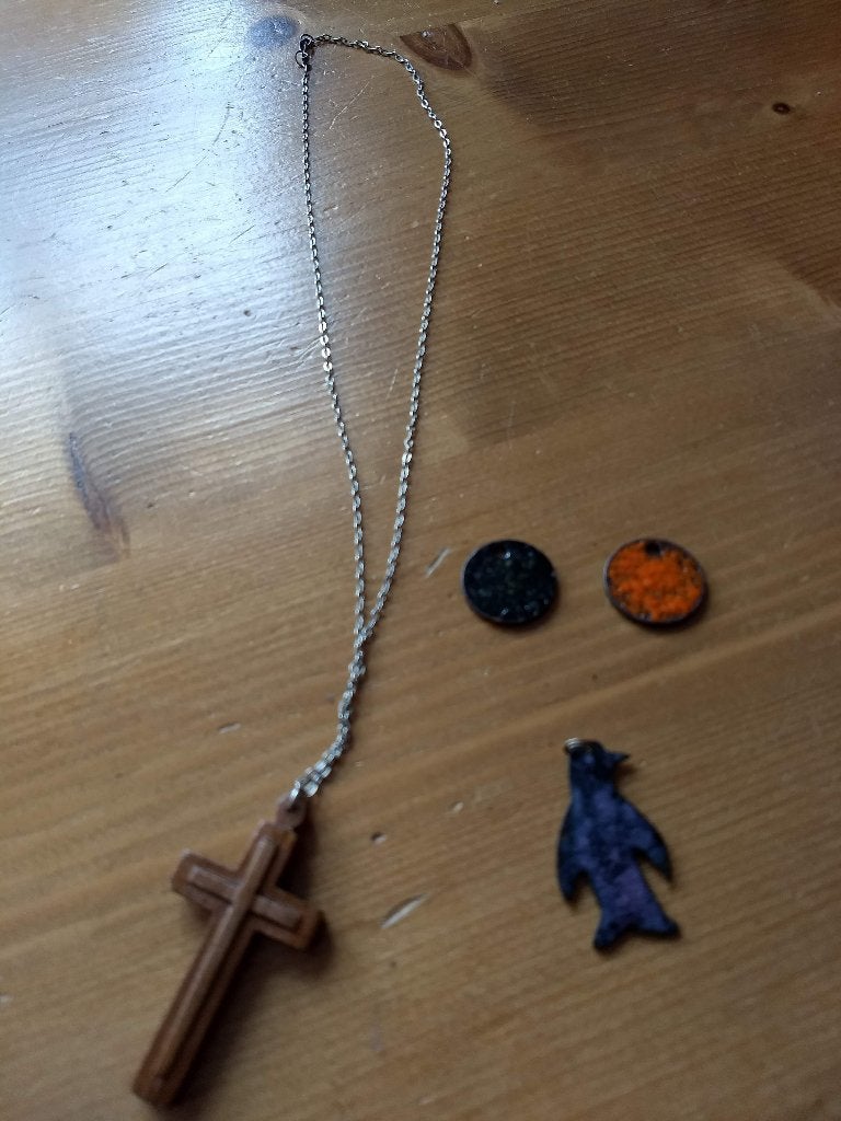 Geglazuurde hangers voor aan een ketting, Ophalen of Verzenden, Gebruikt, Zilver, Overige materialen