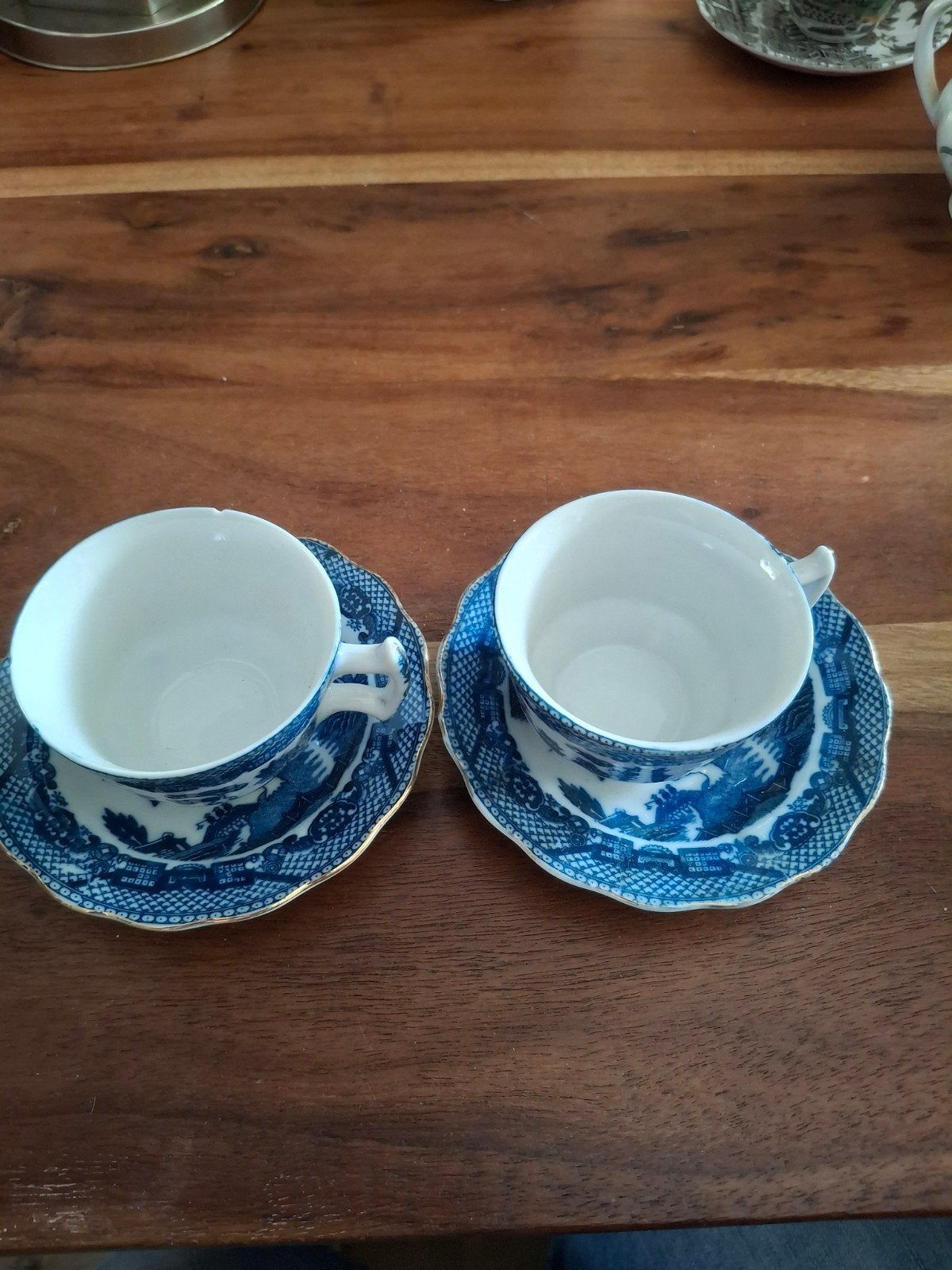 Vintage theekopjes met schotels, blauw-wit decor, Ophalen of Verzenden