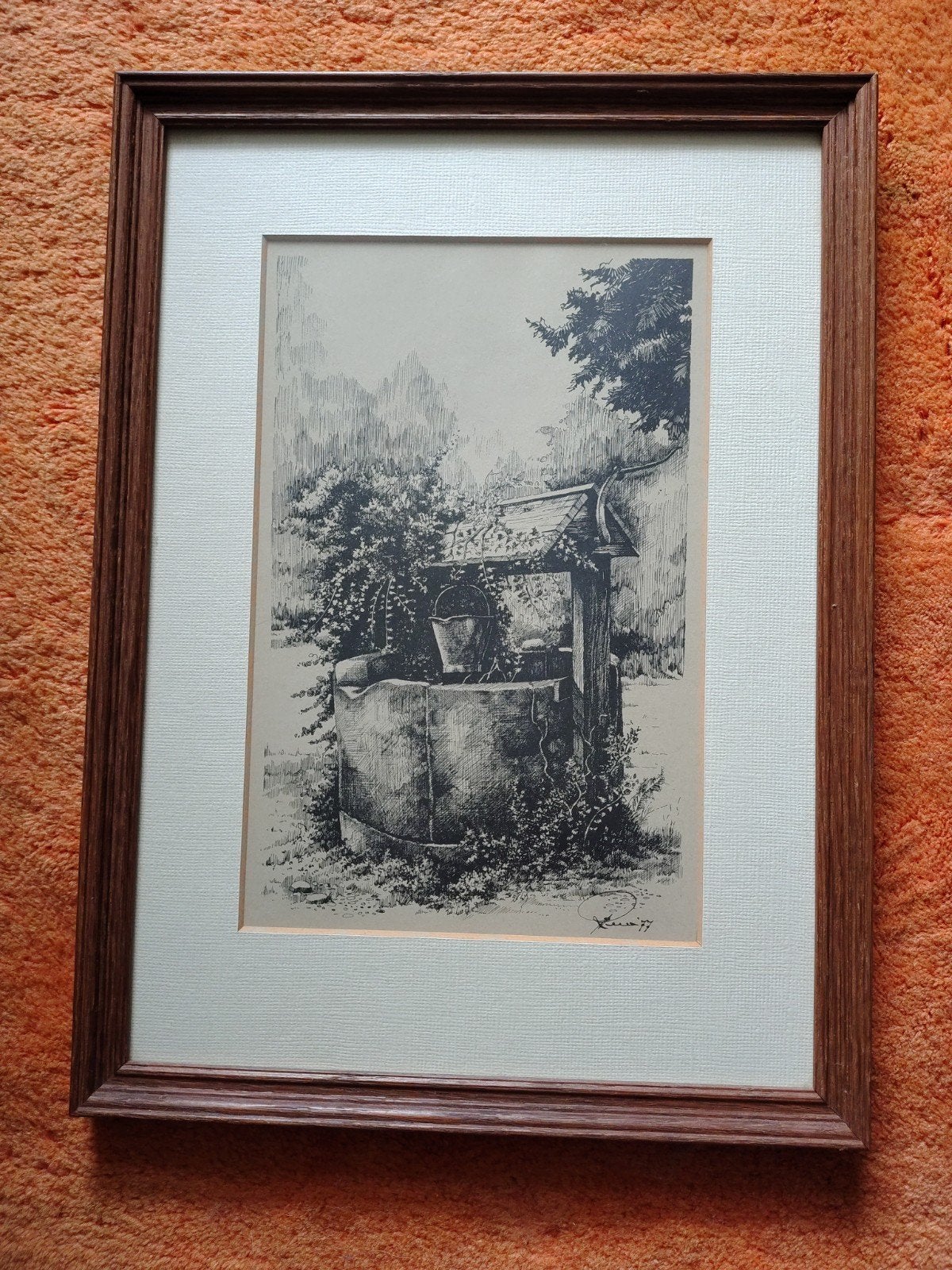 Pentekening/Ets 'Waterput' (1977) - Ingelijst, Antiek en Kunst, Ophalen of Verzenden