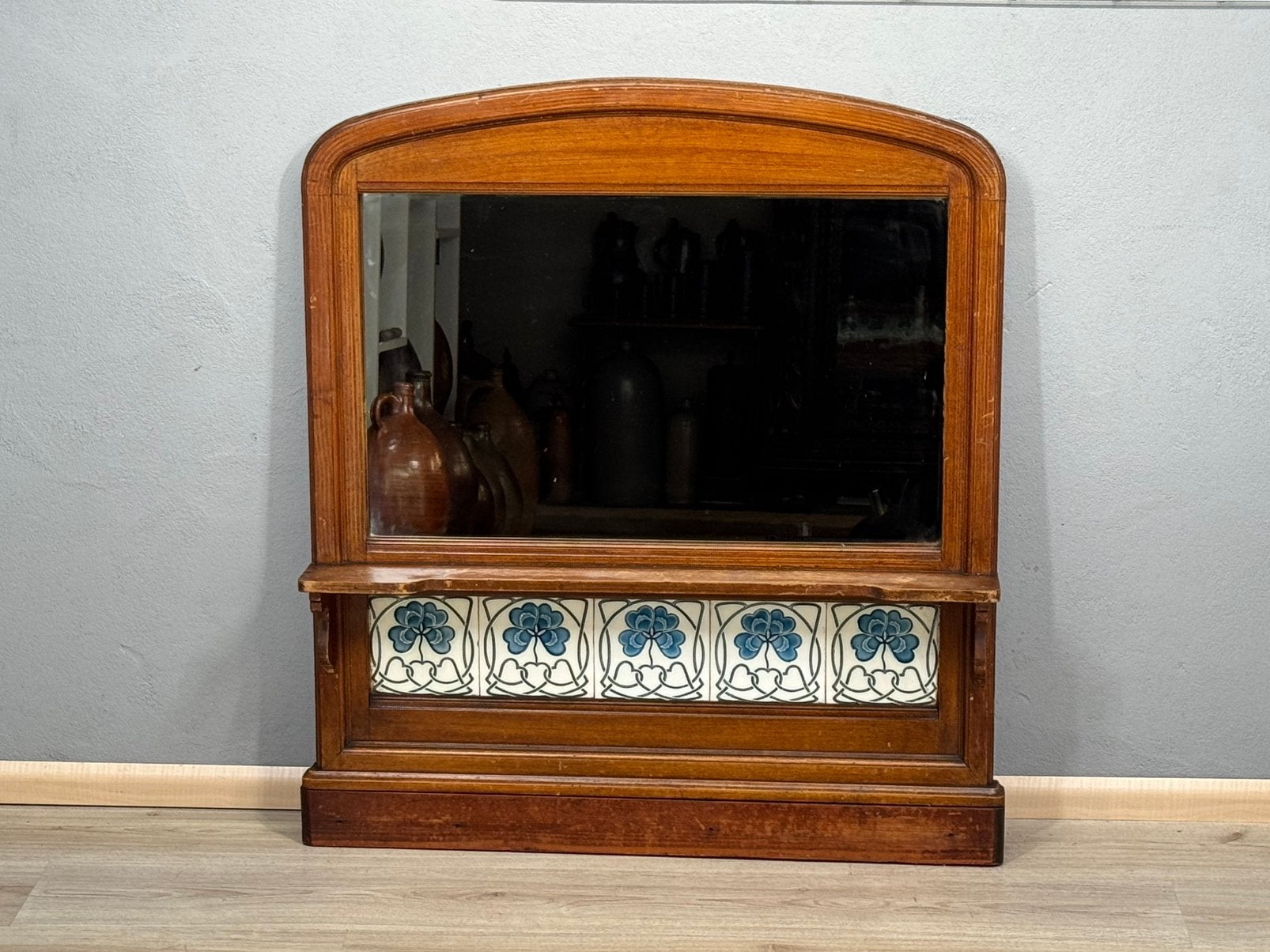 Grote art deco spiegel jugendstil tegels, Antiek en Kunst, Ophalen, Rechthoekig