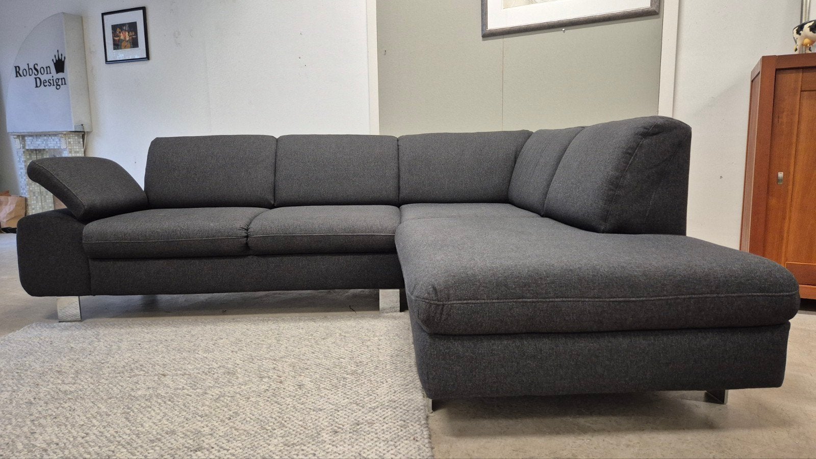 Antraciet grijze Goossens design hoekbank 250x220 cm Z.G.A.N, Modern design, hoekbank, Hoekbank, Ophalen of Verzenden, Zo goed als nieuw