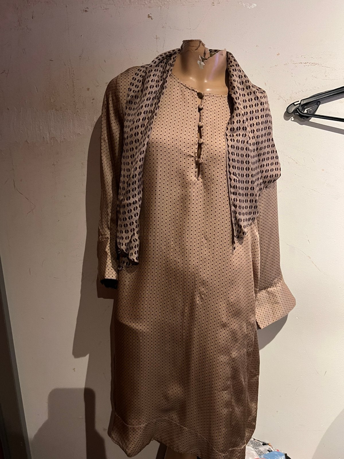 MOS MOSH jurk met sjaal 100% cupro L origineelzgan goudbruin, MOS MOSH, Bruin, G, B