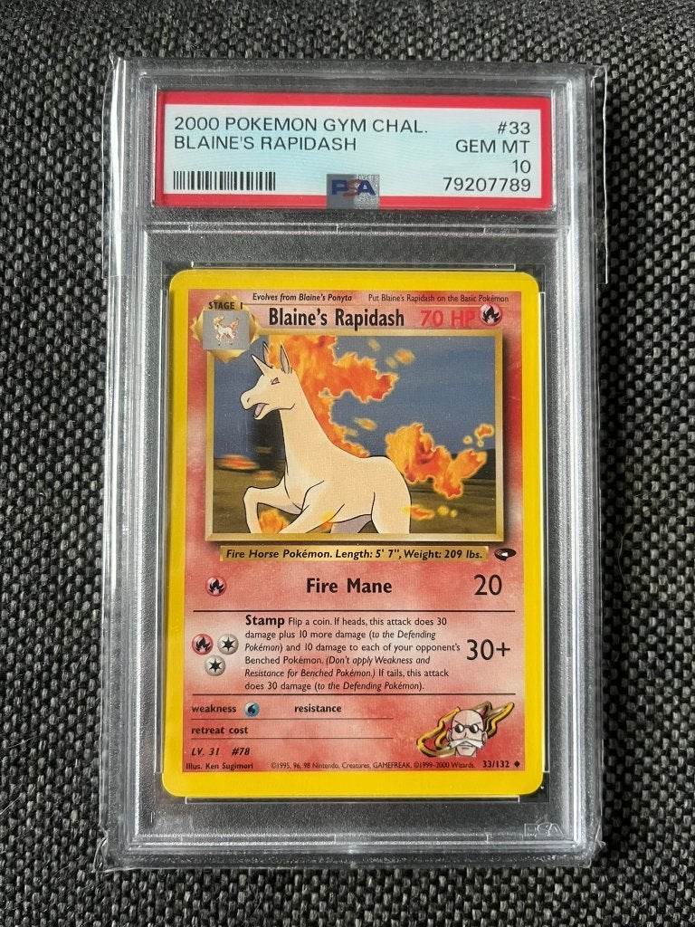 PSA 10 Pokemon 2000 GYM Challenge Blaine's RAPIDASH 33, Ophalen of Verzenden, Nieuw, Losse kaart