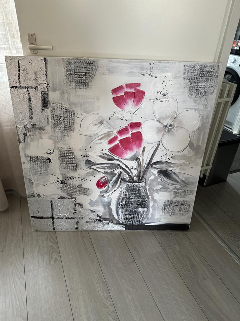 Modern schilderij met bloemen, 100x100 cm, Ophalen