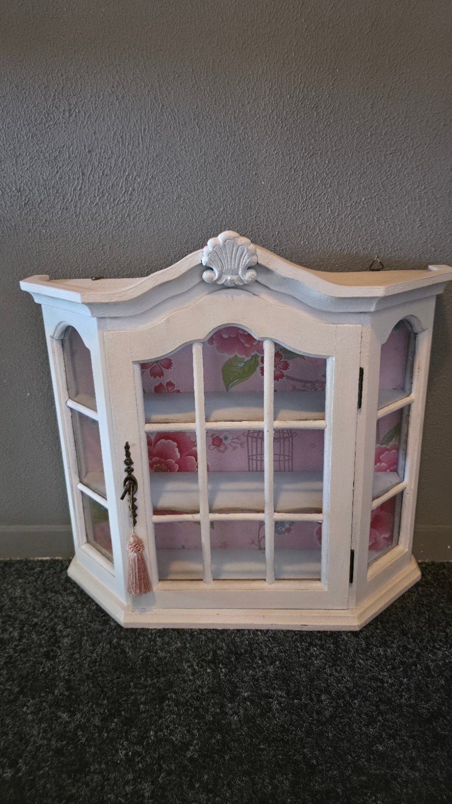 vitrinekastje brocante vintage wit, Huis en Inrichting, Ophalen, Met plank(en), 50 tot 100 cm, Zo goed als nieuw