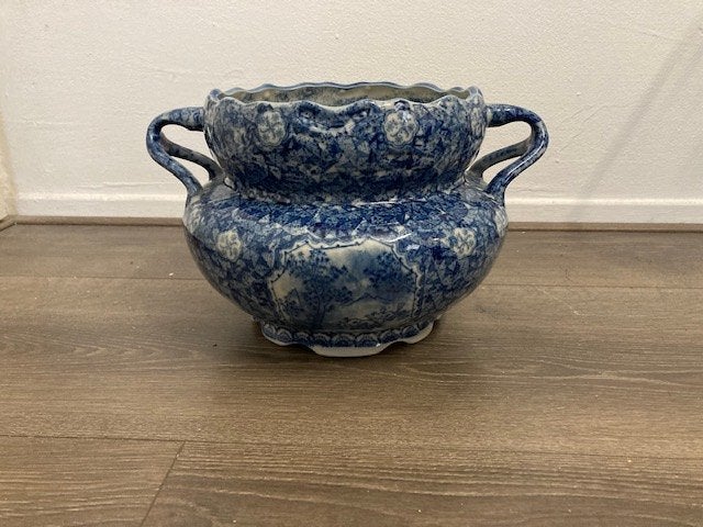 Antieke Bloempot blauw, Rond, Ophalen of Verzenden, Aardewerk, Minder dan 40 cm