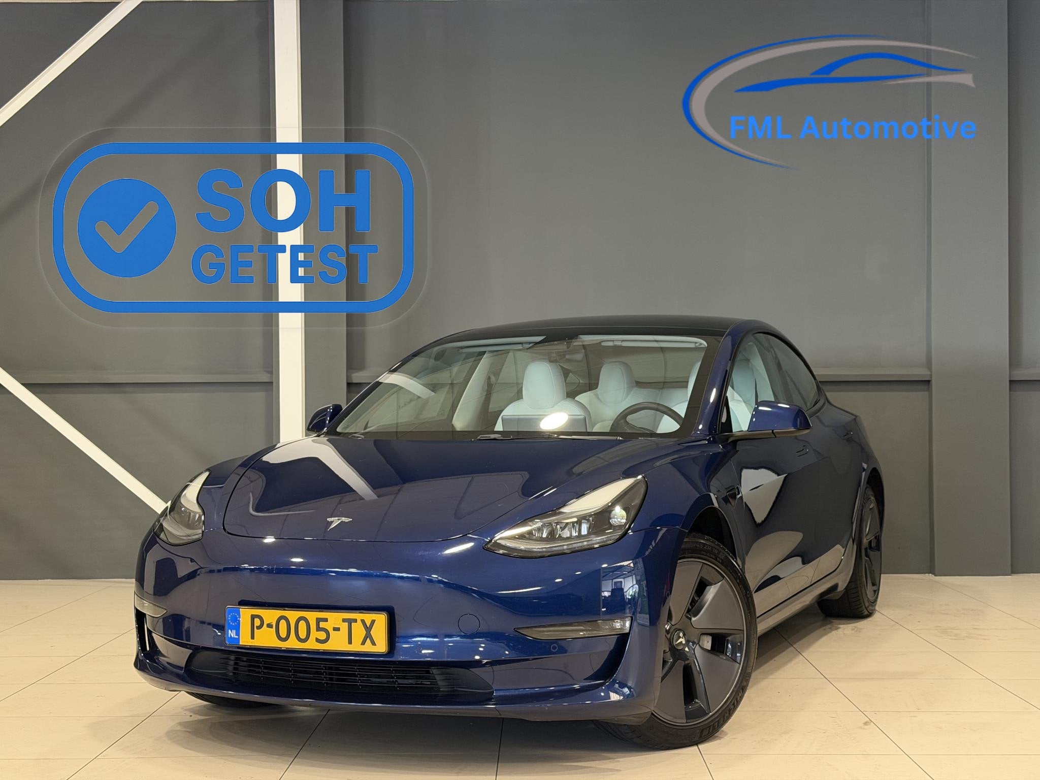 Tesla Model 3 Long Range AWD 75 kWh | Wit leder interieur |, Auto's, Tesla, Automaat, Stof, Gebruikt, Blauw