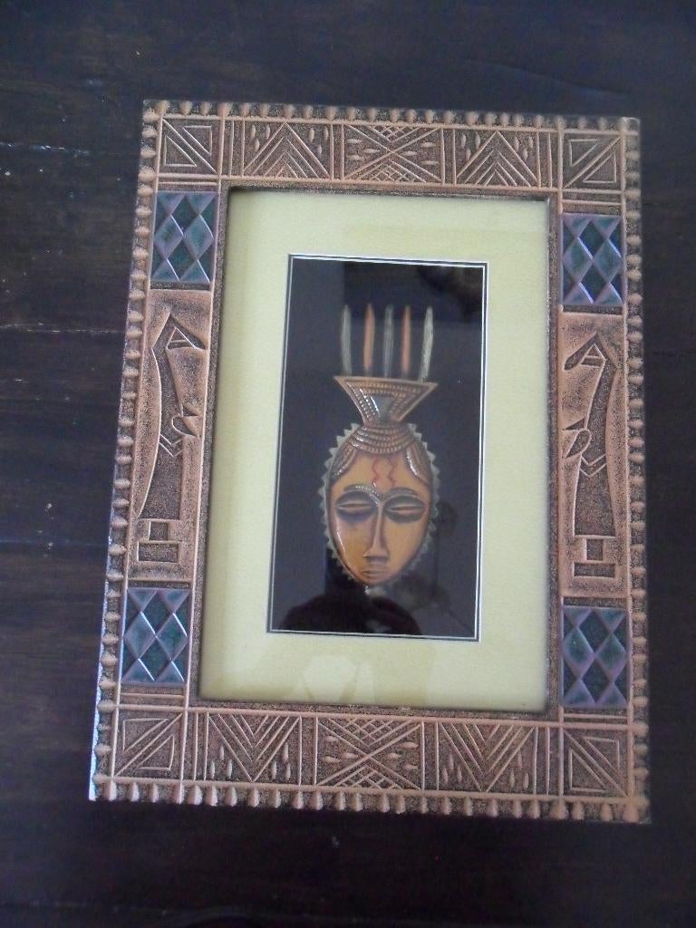 Hoogwaardig Afrikaans Kunstwerk in houten frame 3D, Ophalen of Verzenden