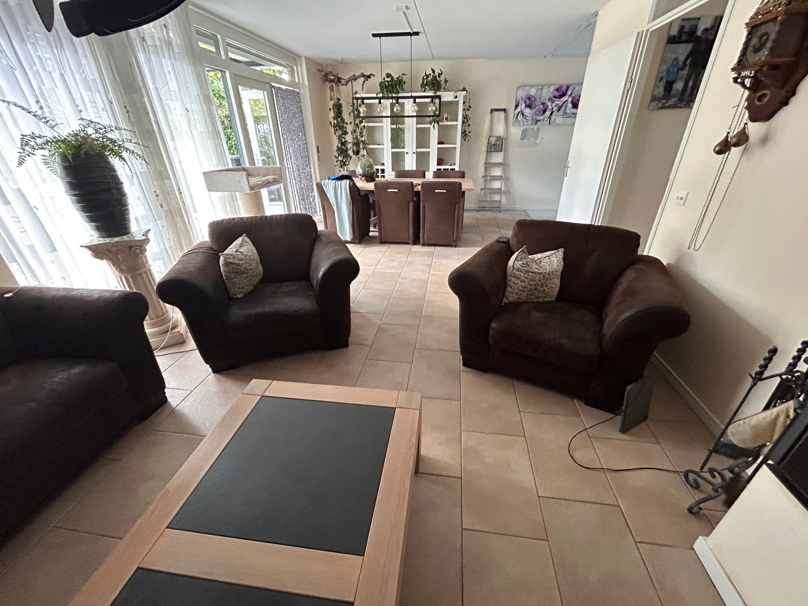 Bankstel & 2 stoelen, Ophalen, Gebruikt, Leer