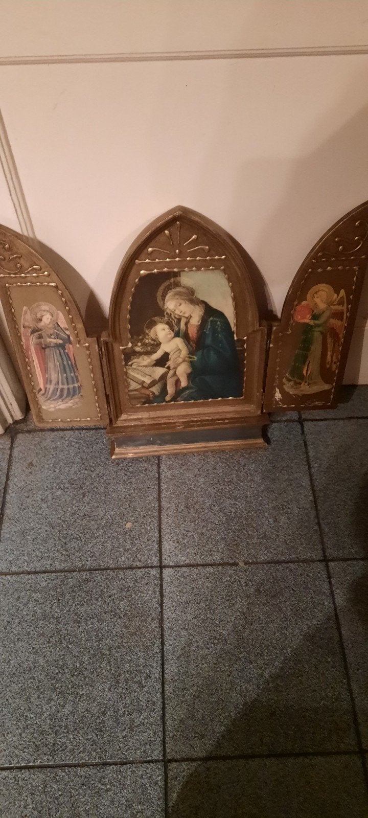 Antiek drieluik met religieuze afbeeldingen, Ophalen of Verzenden