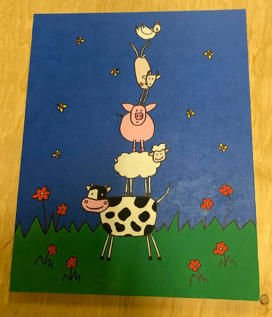 Schilderij dierenstapel, Ophalen of Verzenden