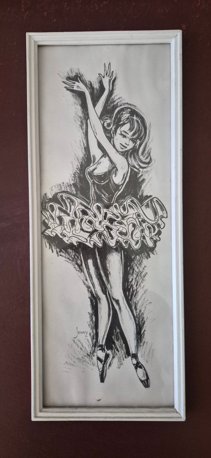 Vintage zwart-witte tekening van een ballerina, Antiek en Kunst, Ophalen
