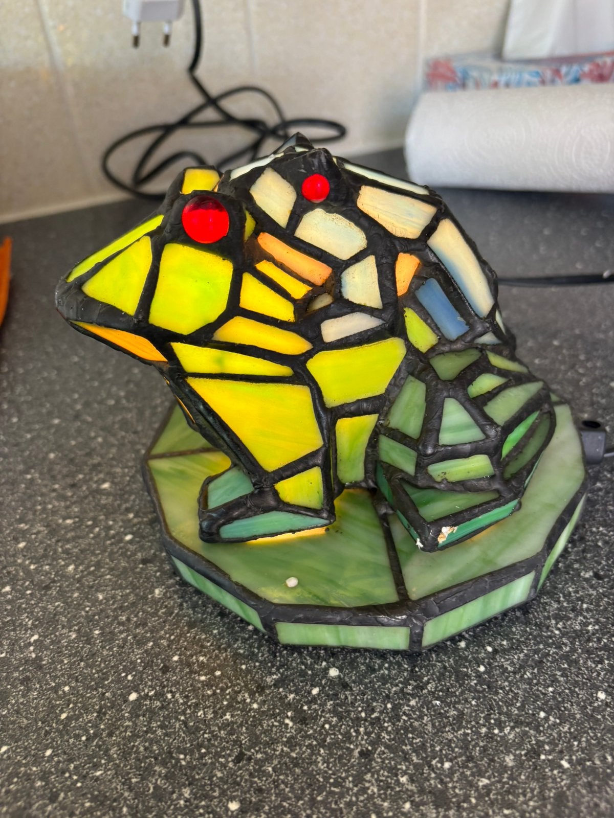 Tiffany style lamp glas in lood kikker, Ophalen, Zo goed als nieuw, Glas, Tiffany Style
