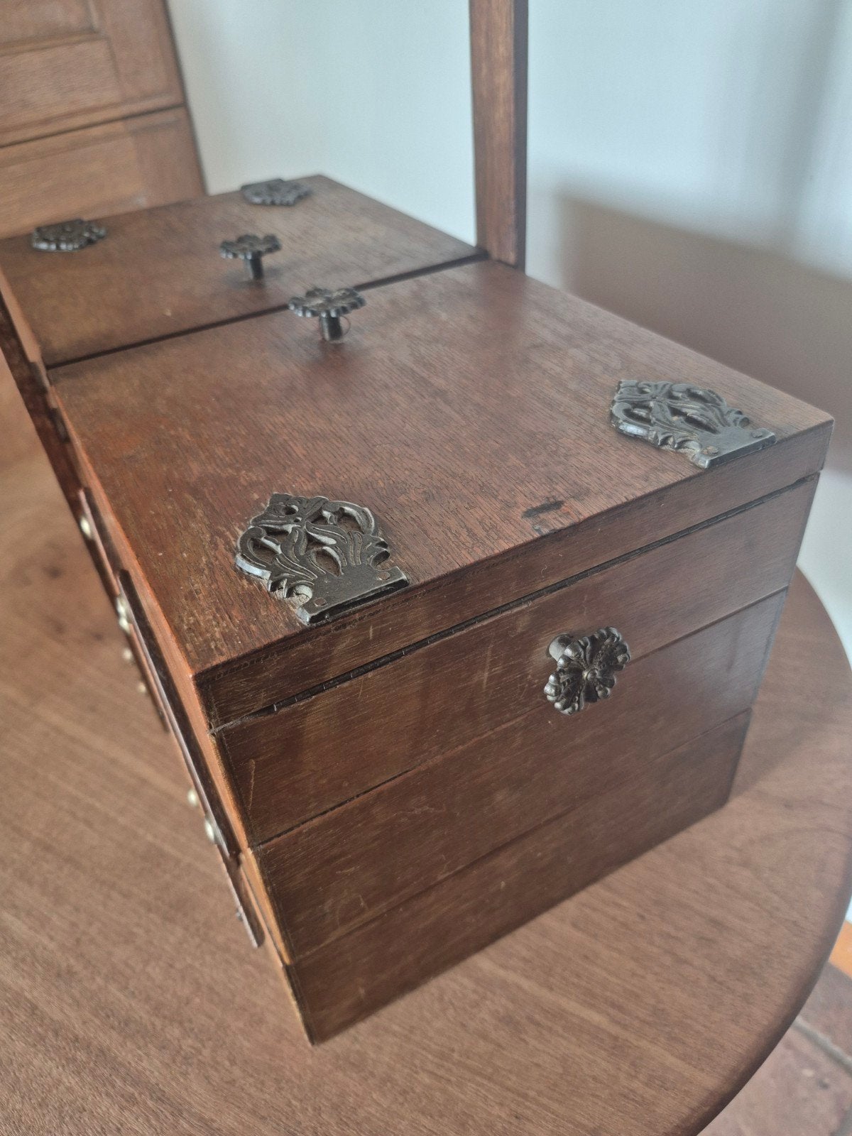 Antieke houten kist, doos, naaikist met harmonica systeem, Ophalen of Verzenden, Gebruikt, Toebehoren, Overige merken