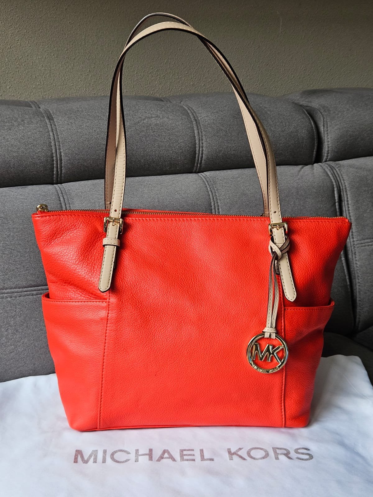 Michael Kors Handtas - Rood Leer, Ophalen of Verzenden, Zo goed als nieuw, Oranje, Handtas