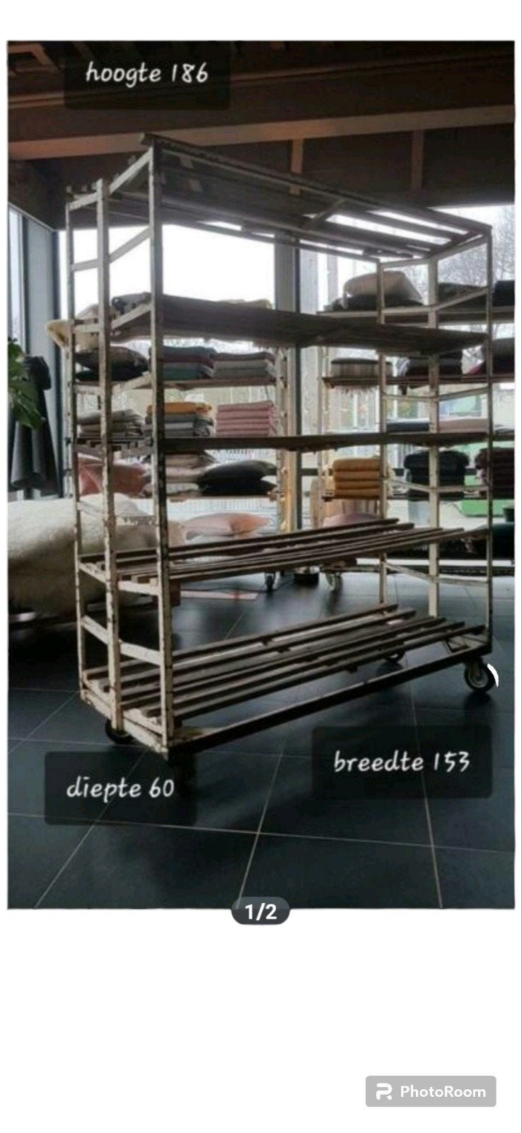 Industriële stellingkast op wielen - Hoogte 186cm, Ophalen, Gebruikt