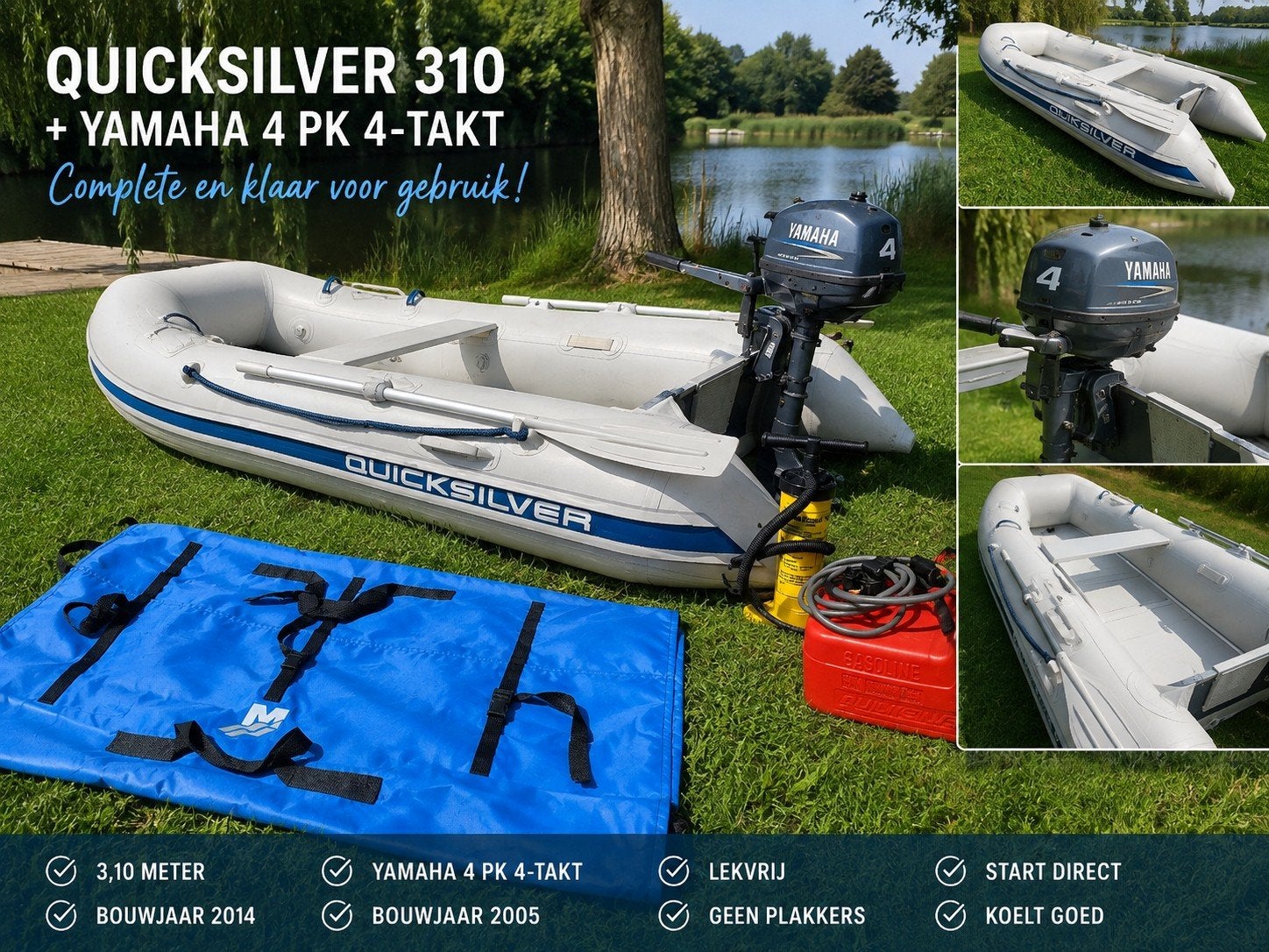 Quicksilver 310 rubberboot + Yamaha 4 pk 4-takt – complete s, Ophalen, Gebruikt, Overige materialen, Peddels