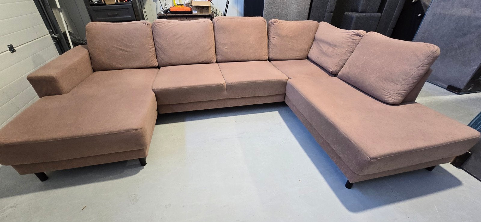U-bank zitmax bruin/taupe met losse rugkussens, Ophalen, Gebruikt, 300 cm of meer, Metaal