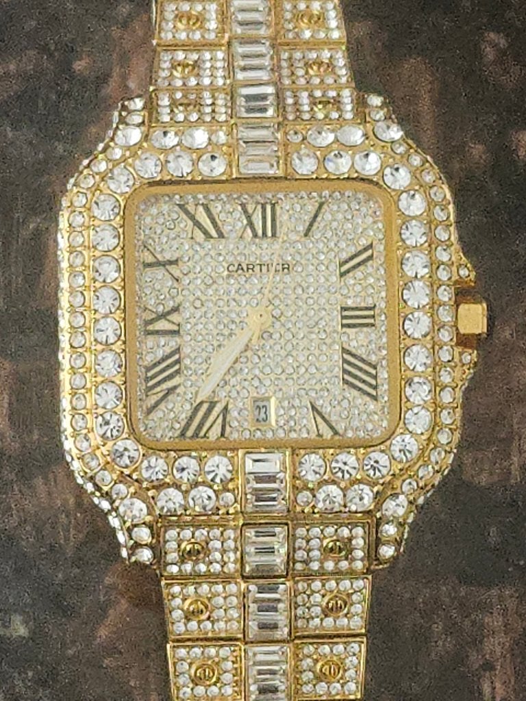 Cartier santos horoge met diamanten, Overige merken, Staal, Staal, Polshorloge