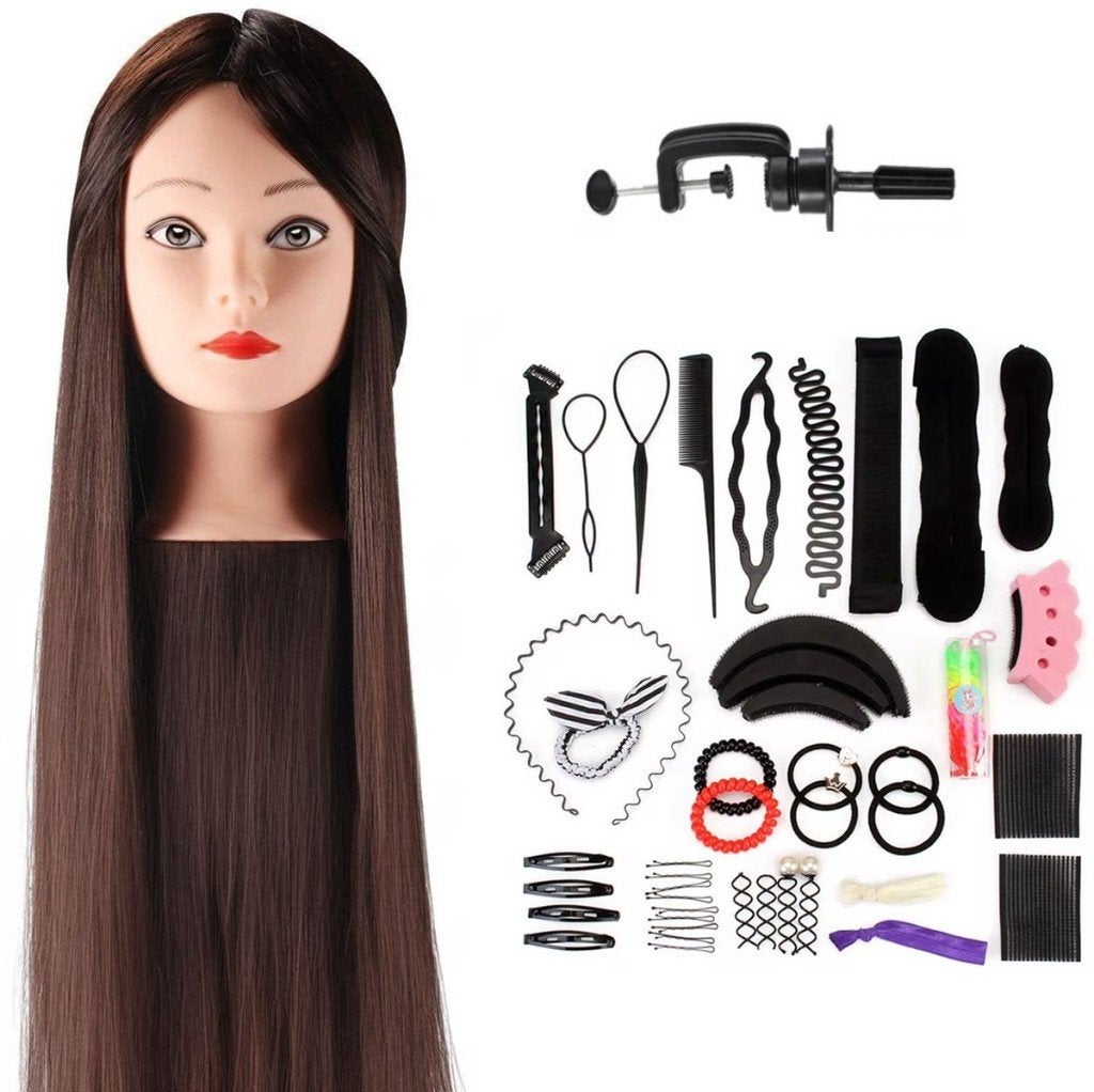 Oefenhoofd, Kapperspop, bruin haar, 65cm, Incl. styling set, Ophalen of Verzenden, Nieuw, Meerdere media, Overige typen