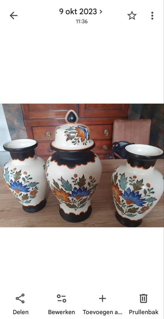 Gouda plateel- flora handbeschilderde 4 delig set top staat, Ophalen of Verzenden