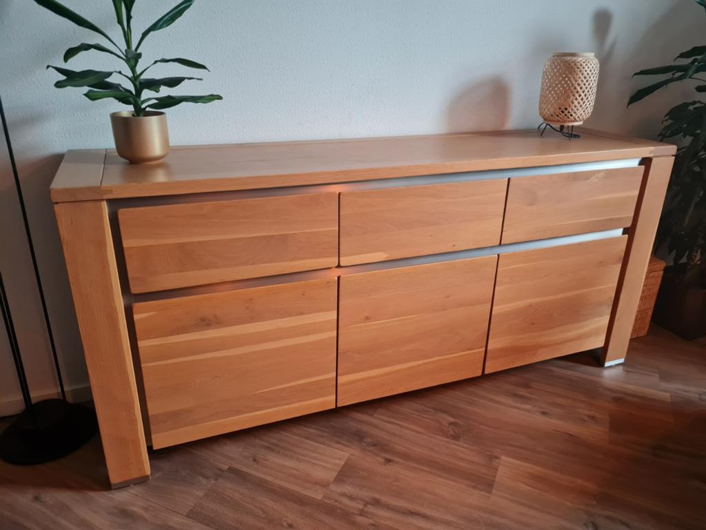 massief blank eiken dressoir, Met deur(en), 150 tot 200 cm, Eikenhout, Ophalen of Verzenden